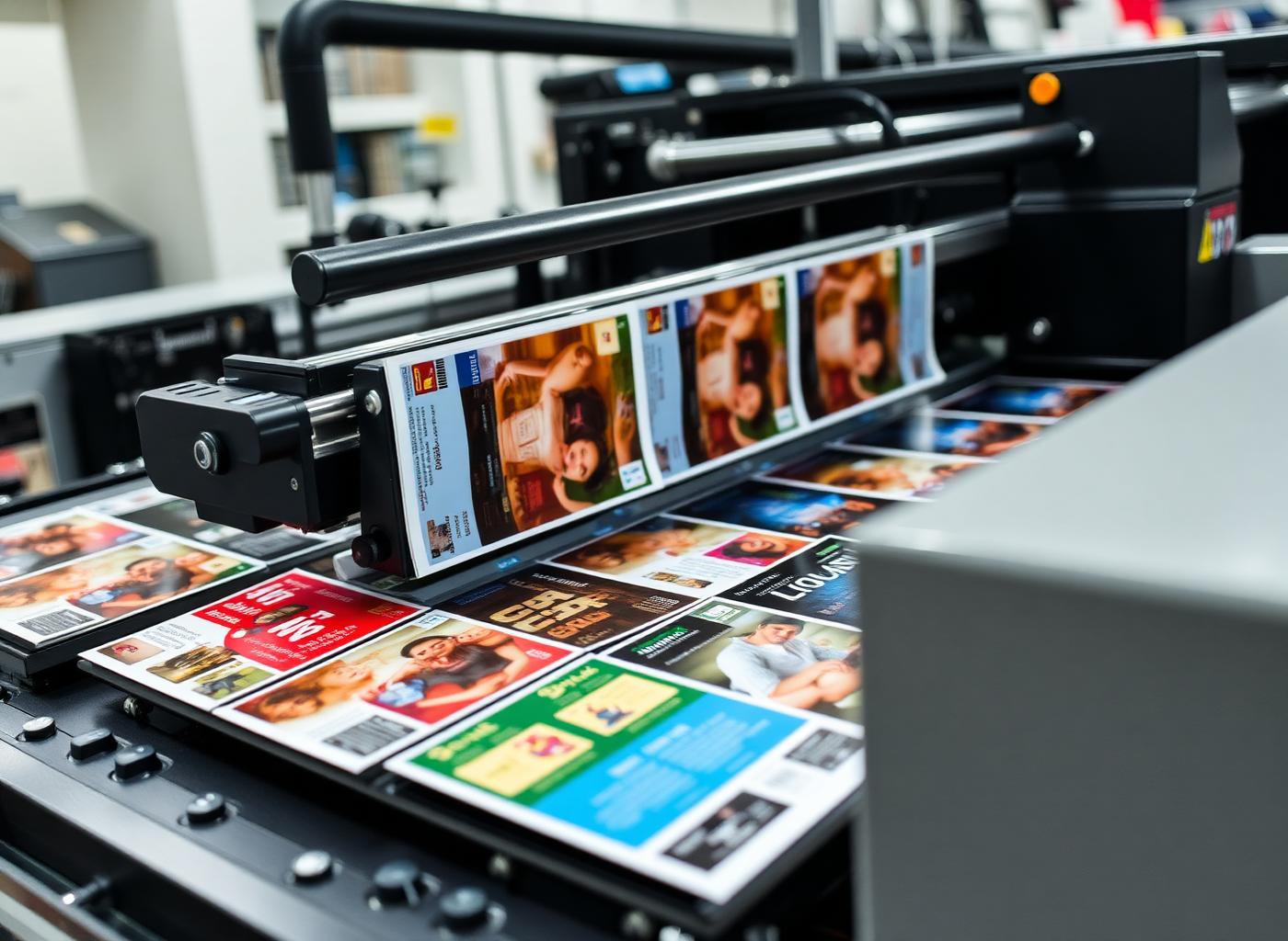 Modern printing press producing direct mail postcards